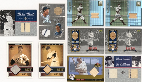 2000s Upper Deck New York Yankees Game-Used and Signed Insert Cards Collection (27) Including Ruth, Gehrig, Mantle and Jeter